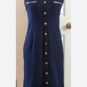 Size 4 Navy Button-Down Sheath Dress